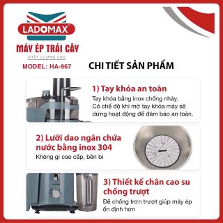 Máy ép li tâm 1180W Ladomax HA-967 dùng cho quán - Bảo hành 12 tháng