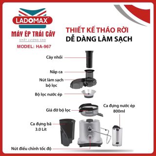 Máy ép li tâm 1180W Ladomax HA-967 dùng cho quán - Bảo hành 12 tháng