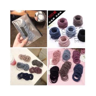 Túi zip 100 sợi thun cột tóc Hàn Quốc (size 4.5cm) du lịch siêu dễ thương, dây buộc tóc co giãn