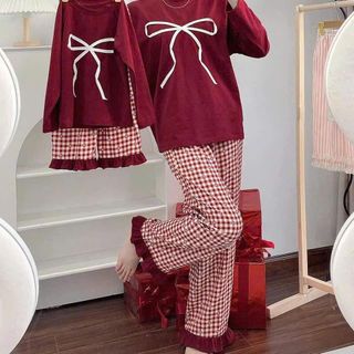 [giá mở bán] Bộ thun mẹ và bé - áo thun cotton đính nơ kèm quần suông bèo