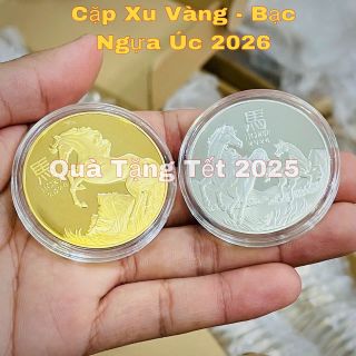 Sỉ Cặp Xu Ngựa Úc Mạ Vàng Bạc Lưu Niệm Lì Xì Tết 2026 Không Túi