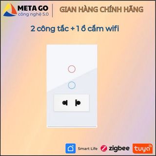 Công tắc wifi 2 nút cảm ứng kèm ổ cắm
