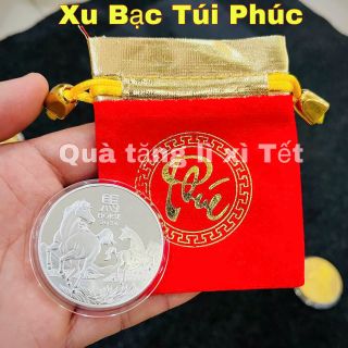 Combo 2 Xu Úc Hình Con Ngựa Vàng Bạc Kèm 2 Túi Gấm Chữ Phúc Hoặc Chữ Lộc