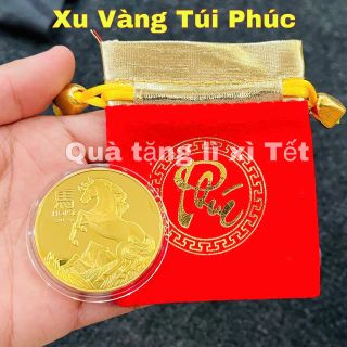 Combo 2 Xu Úc Hình Con Ngựa Vàng Bạc Kèm 2 Túi Gấm Chữ Phúc Hoặc Chữ Lộc