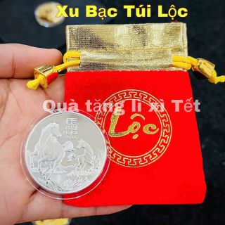 Combo 2 Xu Úc Hình Con Ngựa Vàng Bạc Kèm 2 Túi Gấm Chữ Phúc Hoặc Chữ Lộc
