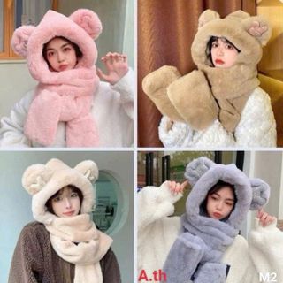 Mũ lông xỏ tay giữ ấm mùa đông