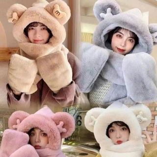 Mũ lông xỏ tay giữ ấm mùa đông