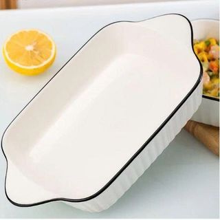 ĐĨA SỨ HÌNH CHỮ NHẬT SỌC VIỀN ĐEN CÓ TAI CẦM