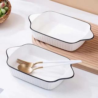 ĐĨA SỨ HÌNH CHỮ NHẬT SỌC VIỀN ĐEN CÓ TAI CẦM