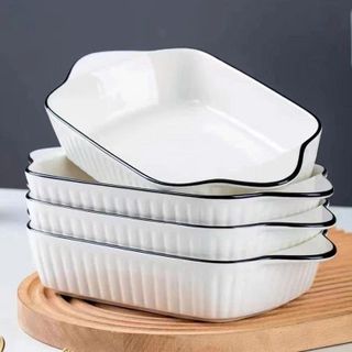ĐĨA SỨ HÌNH CHỮ NHẬT SỌC VIỀN ĐEN CÓ TAI CẦM