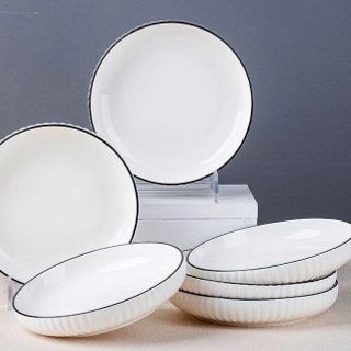 ĐĨA SỨ TRÒN ẢO SỌC VIỀN ĐEN SIZE 6 (16CM)