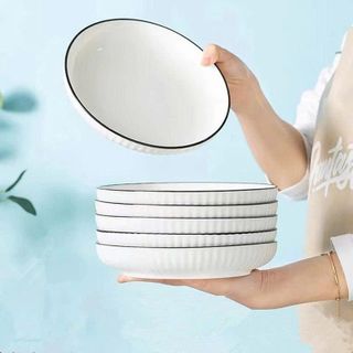 ĐĨA SỨ TRÒN ẢO SỌC VIỀN ĐEN SIZE 6 (16CM)