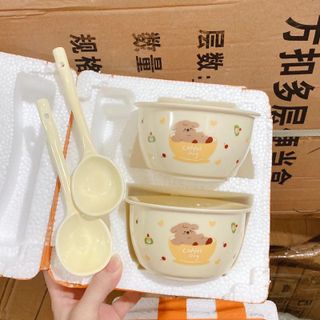 Set 4 Chi Tiết Bát Sứ Gấu Coffee (Thùng 40 Bộ)