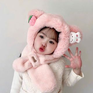 Khăn mũ lông thỏ trùm đầu  hoạ tiết gấu cà rốt