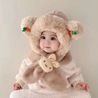 Khăn mũ lông thỏ trùm đầu  hoạ tiết gấu cà rốt