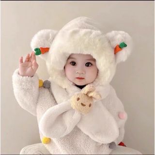 Khăn mũ lông thỏ trùm đầu  hoạ tiết gấu cà rốt