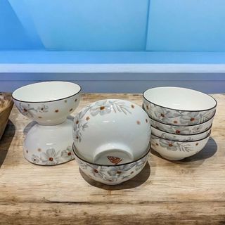 SET 10 CHÉN SỨ HOA DỪA NÂU CHÉN CƠM