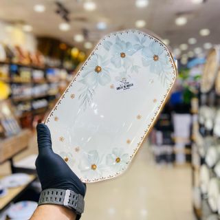 ĐĨA SỨ XOÀI 27CM HOA DỪA NÂU CAO CẤP