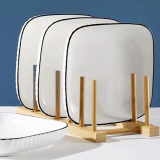 ĐĨA SỨ VUÔNG SỌC VIỀN ĐEN SIZE 8 (18CM)