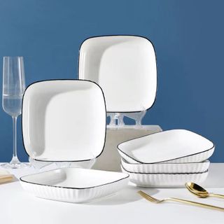 ĐĨA SỨ VUÔNG SỌC VIỀN ĐEN SIZE 8 (18CM)