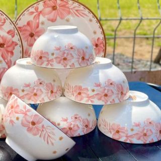 SET 10 CHÉN SỨ HOA DỪA HỒNG CHÉN CƠM