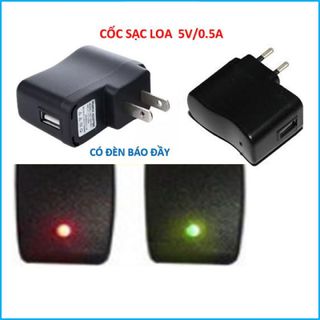CỐC SẠC ĐEN USB 5V-1A CÓ ĐÈN LED BÁO SẠC TỰ NGẮT, CỦ SẠC PIN 5V-1A CỔNG USB CHUYÊN DÙNG CHO LOA, ĐIỆN THOẠI, MÁY NGHE NHẠC...