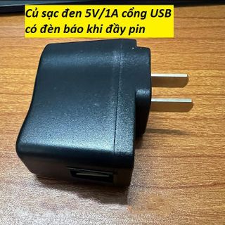CỐC SẠC ĐEN USB 5V-1A CÓ ĐÈN LED BÁO SẠC TỰ NGẮT, CỦ SẠC PIN 5V-1A CỔNG USB CHUYÊN DÙNG CHO LOA, ĐIỆN THOẠI, MÁY NGHE NHẠC...