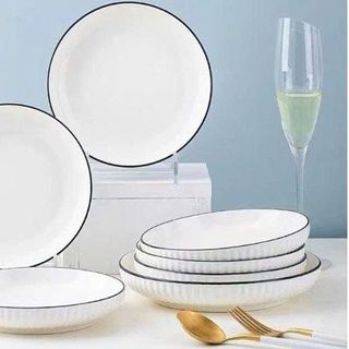 ĐĨA SỨ TRÒN ẢO SỌC VIỀN ĐEN SIZE 8 (20CM)