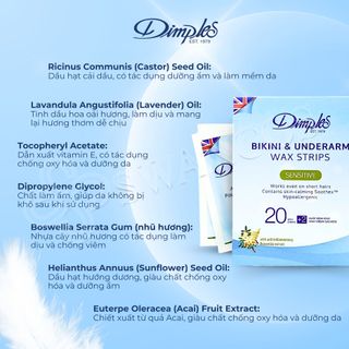 Miếng wax lông bikini và nách Dimples dành cho da nhạy cảm hộp 20 miếng không gây kích ứng