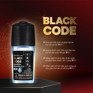 Lăn Khử Mùi Nam TROS BLACK CODE Hương Nước Hoa Sang Trọng, Lịch Lãm, Chống Ố Vàng Áo Lưu Hương Suốt 48h