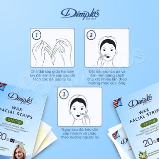 Miếng wax lông mặt Dimples cho da nhạy cảm hộp 20 miếng loại bỏ lông mép cằm má không gây kích ứng