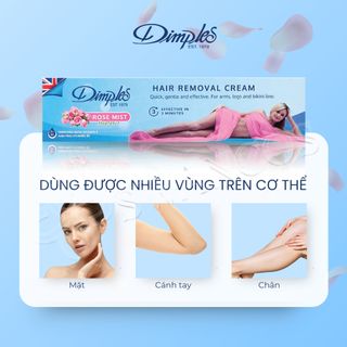 Kem tẩy lông Dimples hương hoa hồng 100ml dùng cho chân tay nách vùng kín bikini không đau an toàn cho da nhạy cảm