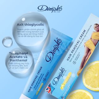 Kem tẩy lông Dimples hương chanh dùng cho chân tay nách vùng kín bikini không đau an toàn cho da nhạy cảm 100ml