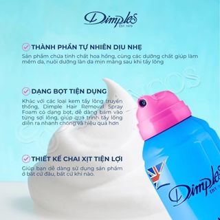 Bọt tẩy lông Dimples hương hoa hồng dạng bọt dùng cho chân tay nách không gây kích ứng
