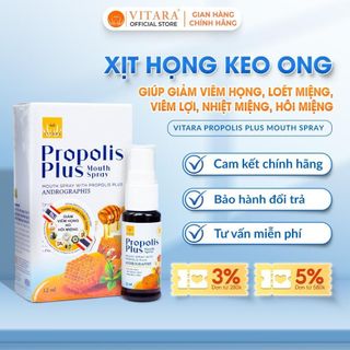 Xịt họng keo ong Vitara Propolis Plus Mouth Spray 12ml cho bé kết hợp thảo mộc hỗ trợ giảm viêm họng, đau họng