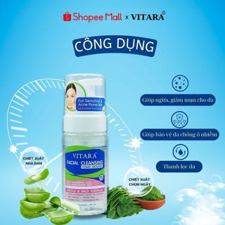 Bọt rửa mặt Vitara Facial Cleansing Foam Mousse ngăn ngừa mụn, loại bỏ bụi bẩn, dầu thừa 100ml