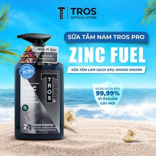 Sữa Tắm Nam Hương Nước Hoa TROS ZinC Fuel Shower Cream Làm Sạch Sâu Lỗ Chân Lông, Kháng Khuẩn, Ngăn Ngừa Mụn Cơ Thể 450ml