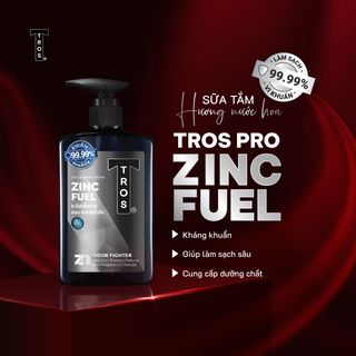 Sữa Tắm Nam Hương Nước Hoa TROS ZinC Fuel Shower Cream Làm Sạch Sâu Lỗ Chân Lông, Kháng Khuẩn, Ngăn Ngừa Mụn Cơ Thể 450ml