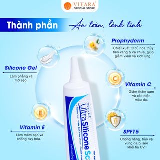 Kem mờ sẹo Vitara Ultra Silicone mờ sẹo lồi, sẹo phẩu thuật, sẹo lõm 9g