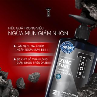 Sữa Tắm Nam Hương Nước Hoa TROS ZinC Fuel Shower Cream Làm Sạch Sâu Lỗ Chân Lông, Kháng Khuẩn, Ngăn Ngừa Mụn Cơ Thể 450ml