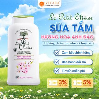 Sữa tắm dưỡng ẩm hương Hoa Anh Đào Le Petit Olivier Pháp 500ml - hương hoa dịu nhẹ, thơm lâu
