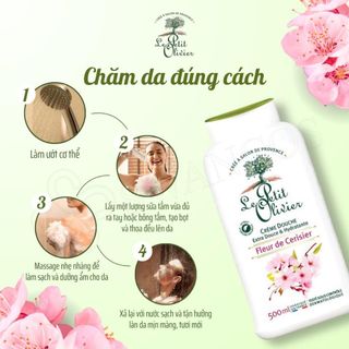 Sữa tắm dưỡng ẩm hương Hoa Anh Đào Le Petit Olivier Pháp 500ml - hương hoa dịu nhẹ, thơm lâu
