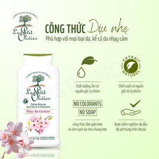 Sữa tắm dưỡng ẩm hương Hoa Anh Đào Le Petit Olivier Pháp 500ml - hương hoa dịu nhẹ, thơm lâu