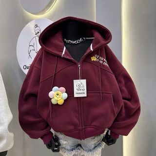 Áo khoác nỉ nữ mũ rộng kèm charm mặt cười độc đáo