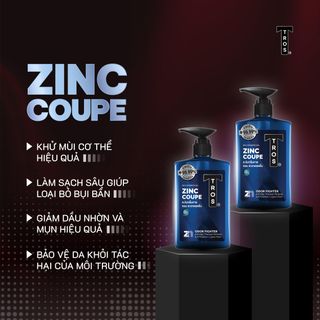 Sữa Tắm Nam TROS ZinC Coupe Shower Gel Kiểm Soát Nhờn, Sạch Sâu Lỗ Chân Lông, Loại Bỏ Bụi Bẩn, Ngăn Ngừa Mụn 450ml
