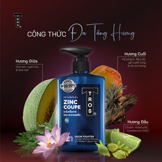 Sữa Tắm Nam TROS ZinC Coupe Shower Gel Kiểm Soát Nhờn, Sạch Sâu Lỗ Chân Lông, Loại Bỏ Bụi Bẩn, Ngăn Ngừa Mụn 450ml