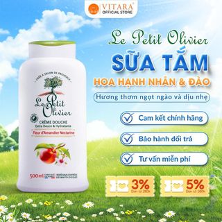 Sữa tắm Hạnh Nhân & Đào Le Petit Olivier Pháp 500ml - 100% Tự Nhiên, Dưỡng ẩm, làm dịu da nhạy cảm, thơm lâu