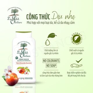 Sữa tắm Hạnh Nhân & Đào Le Petit Olivier Pháp 500ml - 100% Tự Nhiên, Dưỡng ẩm, làm dịu da nhạy cảm, thơm lâu