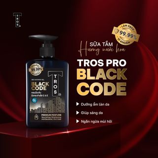 Sữa tắm Nam Hương Nước Hoa TROS BLACK CODE Shower Gel dưỡng ẩm, sáng da ngăn mùi diệt khuẩn, sạch sâu 450ml