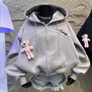 Áo khoác nỉ nữ dây kéo phao, logo thêu 2108 kèm charm